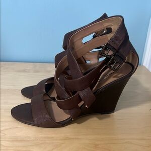Nine West Brown Strappy Leather Wedges